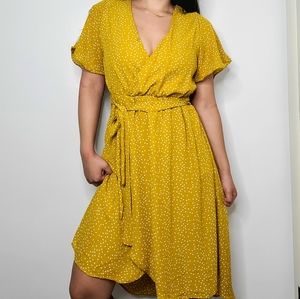 yellow dress with white polka dots